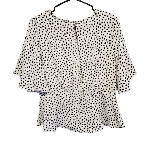 Topshop Black and White Polka Dot Cinch Waist Boho Wide Sleeves Size 8 - Picture 4 of 11
